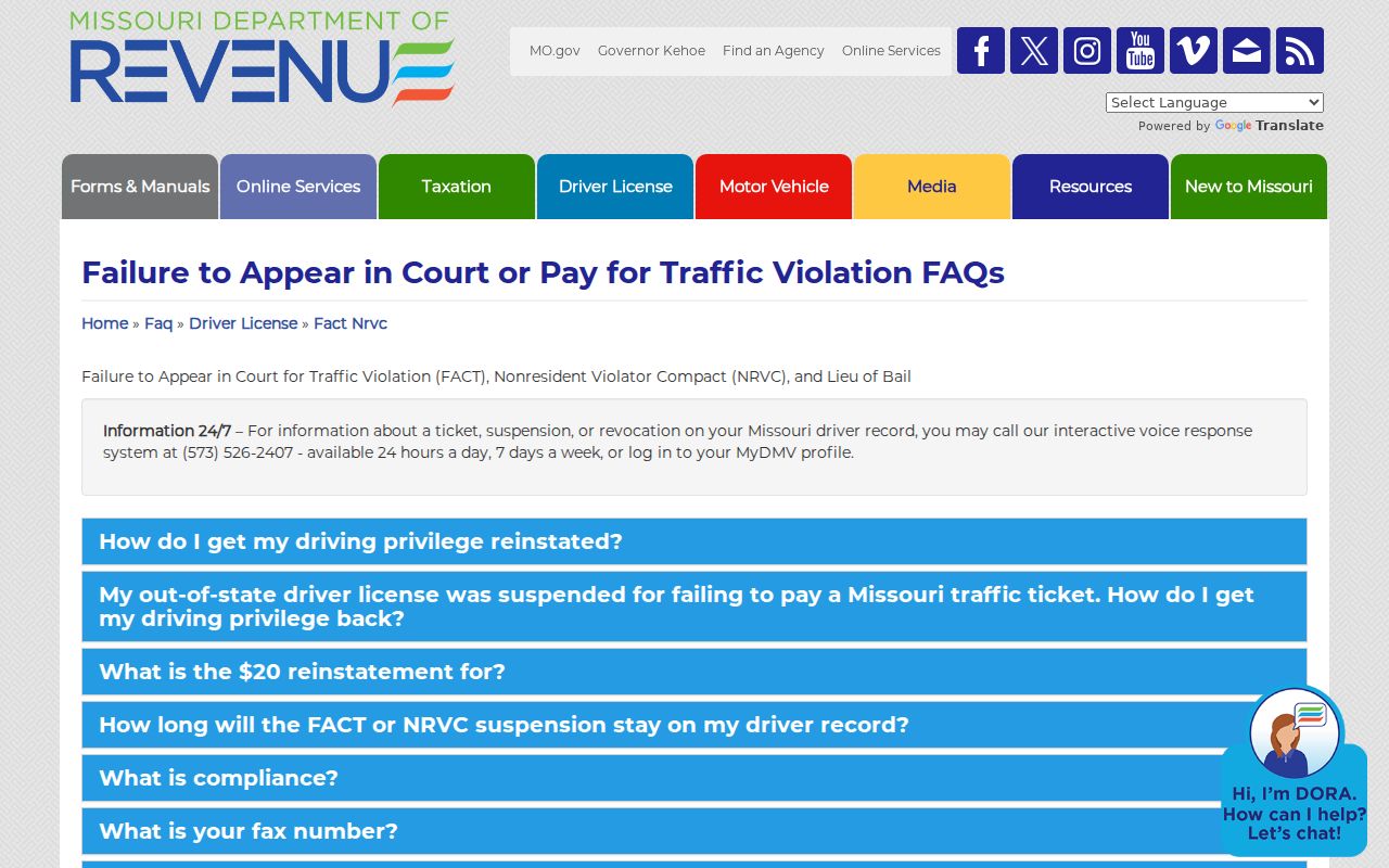 Missouri DOR traffic failure compliance guidance