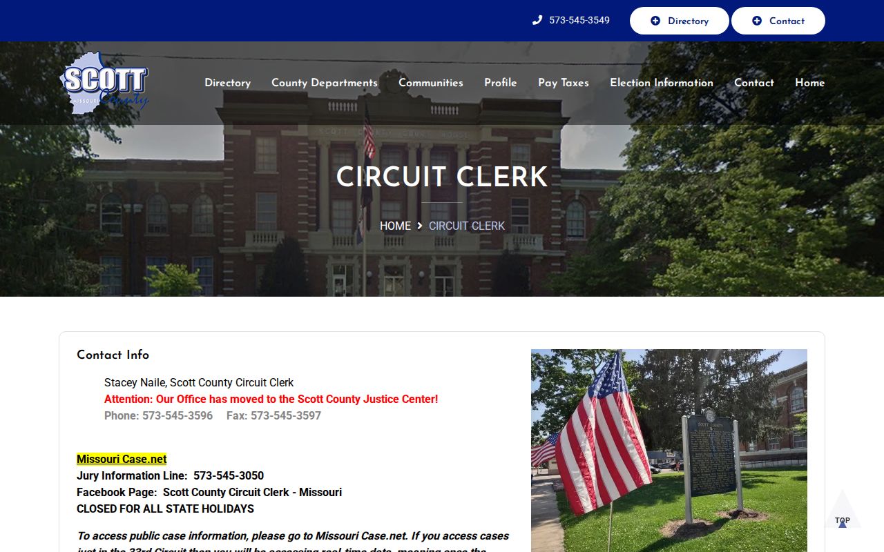 Scott County Circuit Clerk official record access page