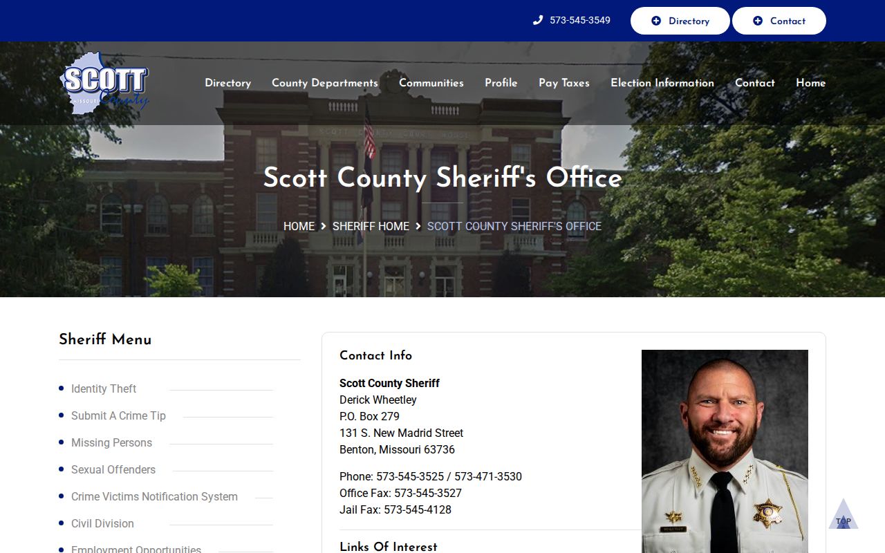 Scott County Sheriff official contact and services page